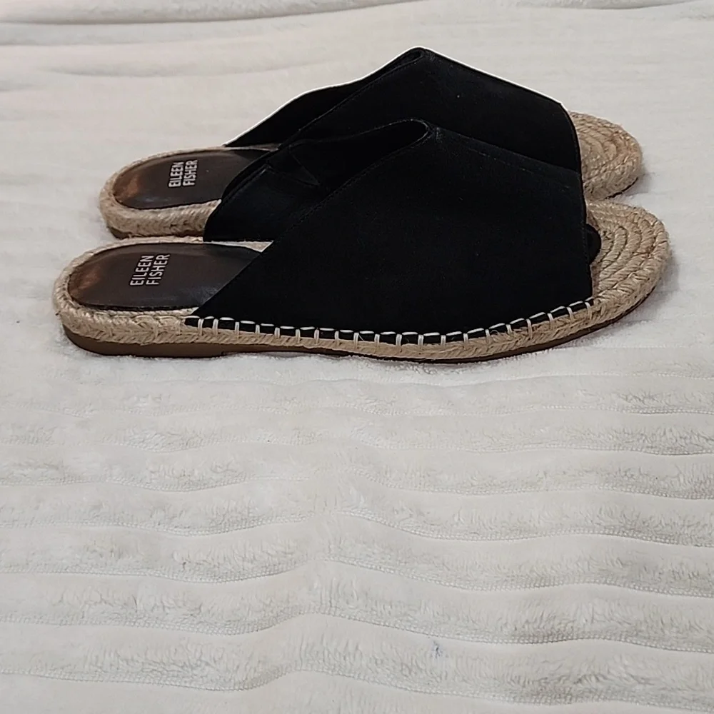 Eileen Fisher Milly Tumbled Black Nubuck Espadrille Sandal, Women's Size 10